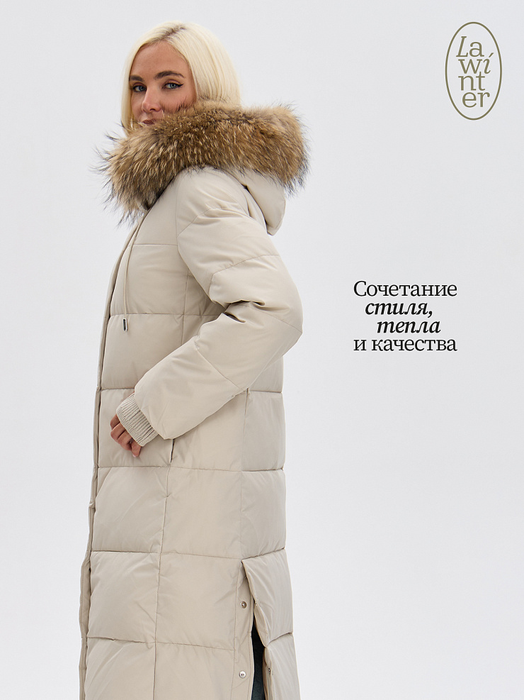 Пуховик женский зимний LAWINTER, молочный, модель 83382