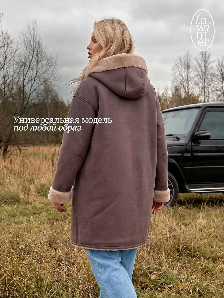 Дубленка женская зимняя LAWINTER, серая, модель 35475