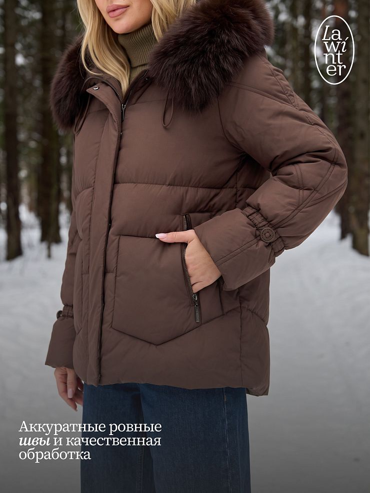 Куртка женская зимняя LAWINTER, коричневая, модель 8677