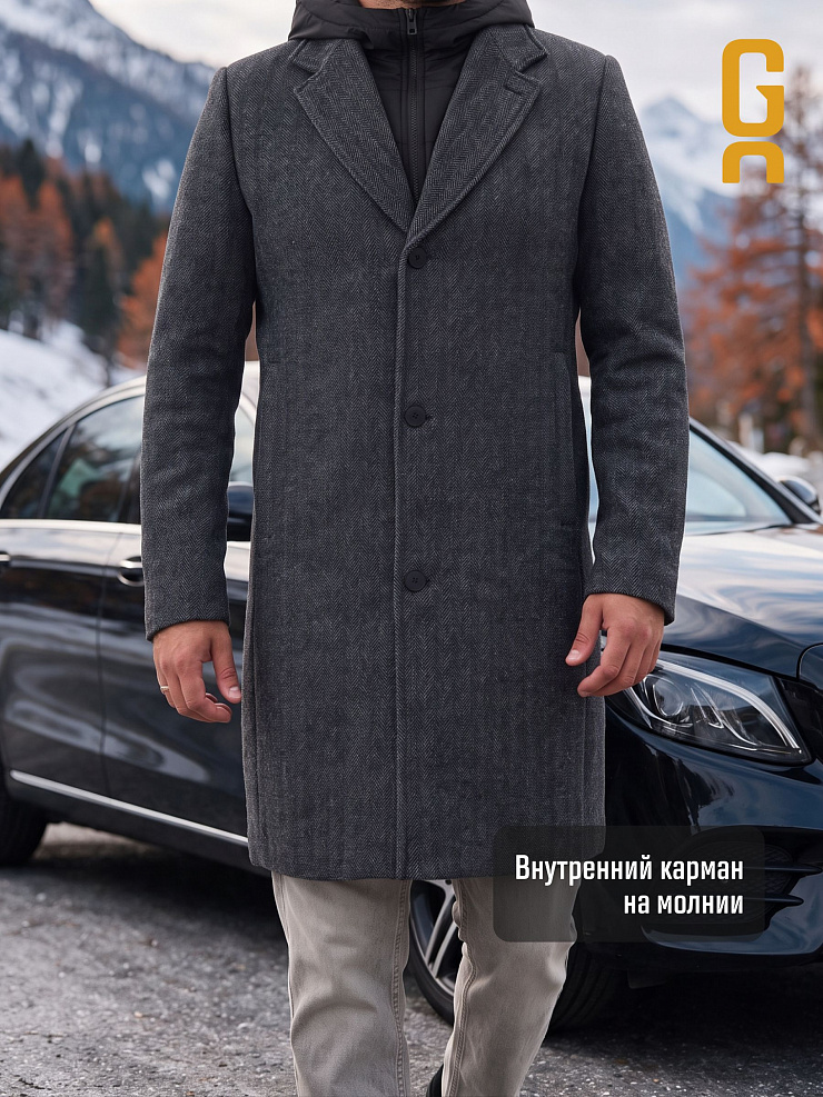 Пальто мужское осеннее GRIZMAN, темно-серое, модель 74954