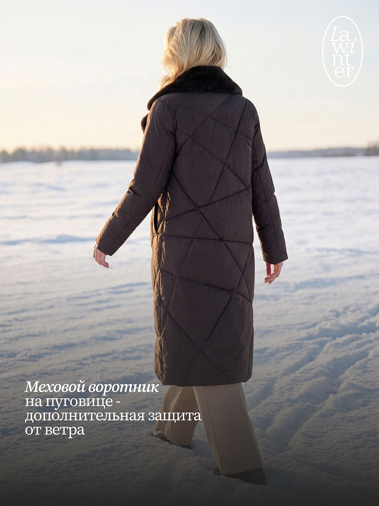 Пуховик женский зимний LAWINTER, коричневый, модель 85956