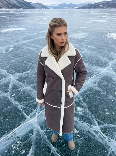 Дубленка женская зимняя LAWINTER, серая, модель 34419