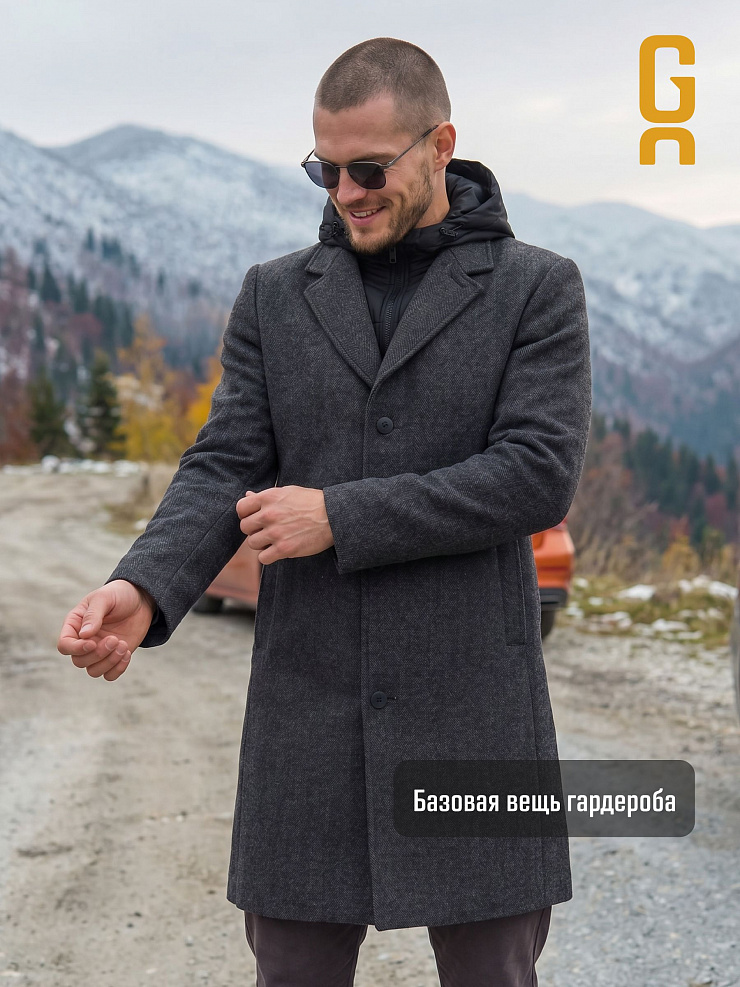Пальто мужское осеннее GRIZMAN, черно-серое, модель 74954