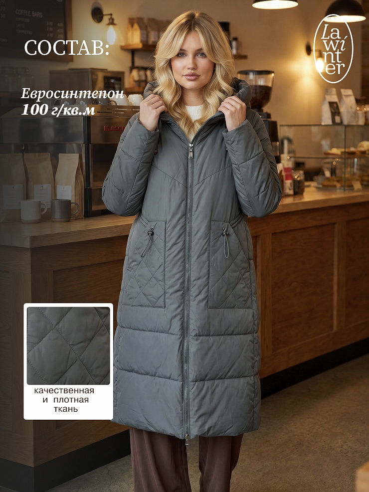 Пальто женское демисезонное LAWINTER, зеленое, модель 84844