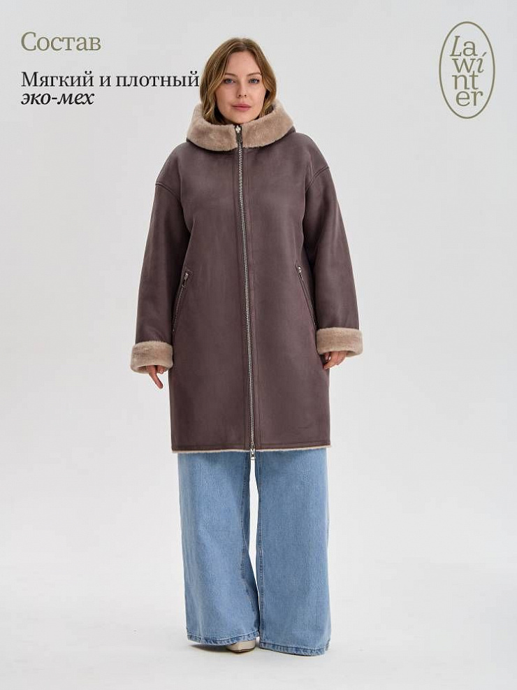Дубленка женская зимняя LAWINTER, серая, модель 35475