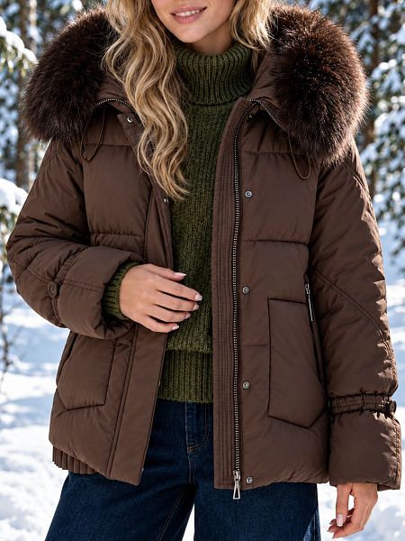 Куртка женская зимняя LAWINTER, коричневая, модель 8677