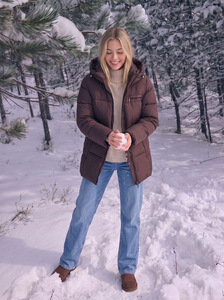 Куртка женская зимняя LAWINTER, коричневая, модель 8696