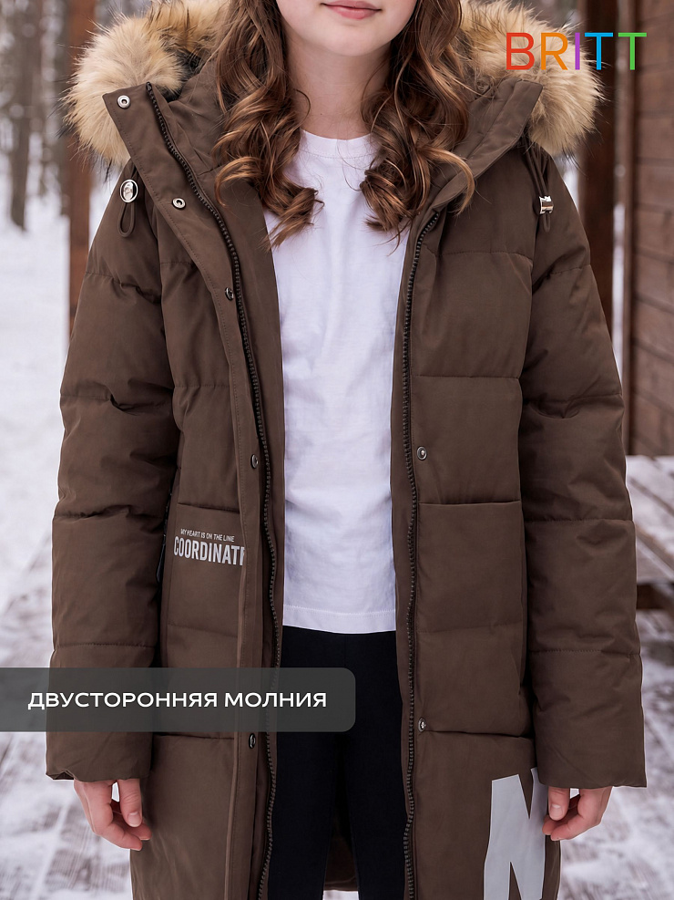 Куртка для девочки зимняя BRITT, коричневая, модель 63832