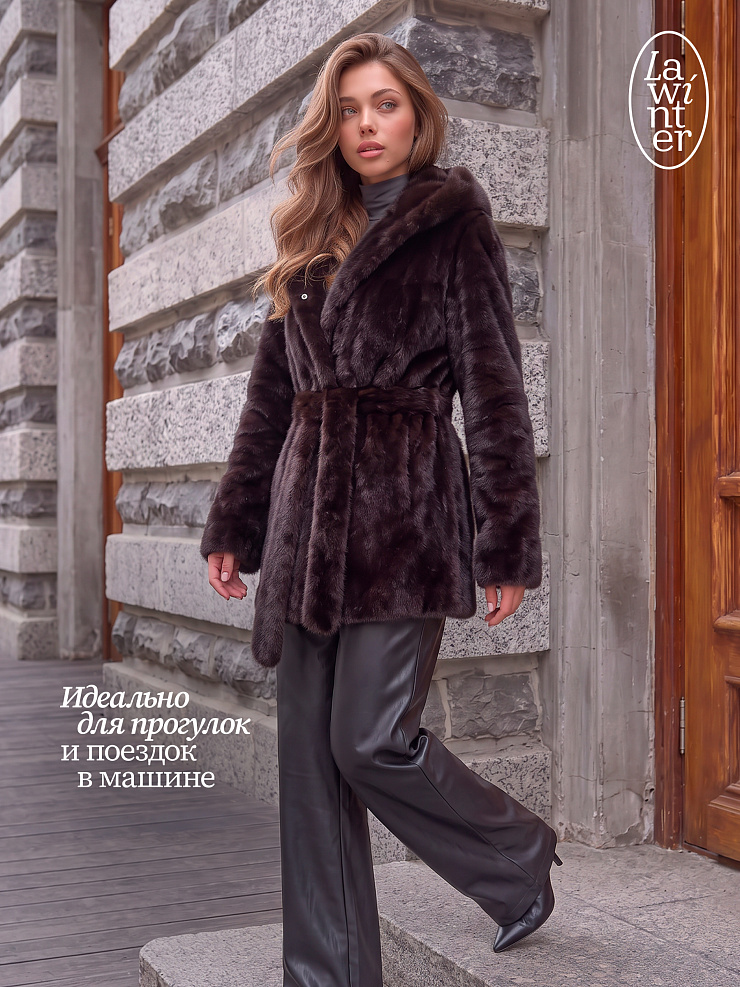 Шуба женская зимняя LAWINTER, темно-коричневая, модель 54262