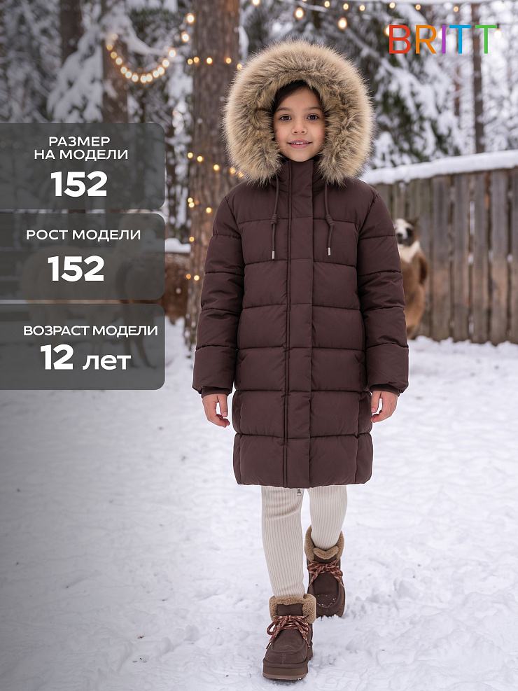 Куртка для девочки зимняя BRITT, коричневая, модель 66282