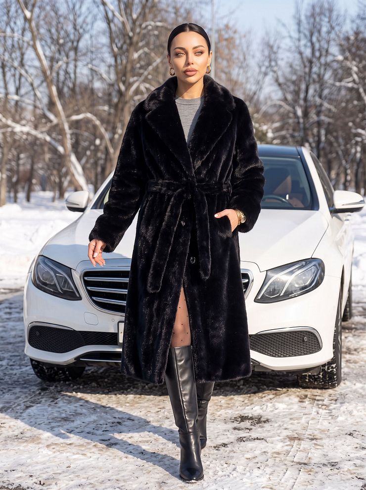Шуба женская зимняя LAWINTER, черная, модель 55845