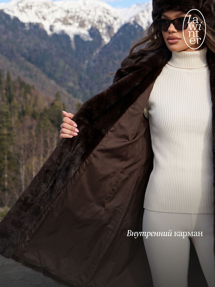 Шуба женская зимняя LAWINTER, коричневая, модель 55845