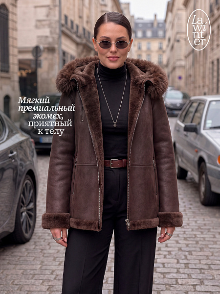 Дубленка женская зимняя LAWINTER, коричневая, модель 36307
