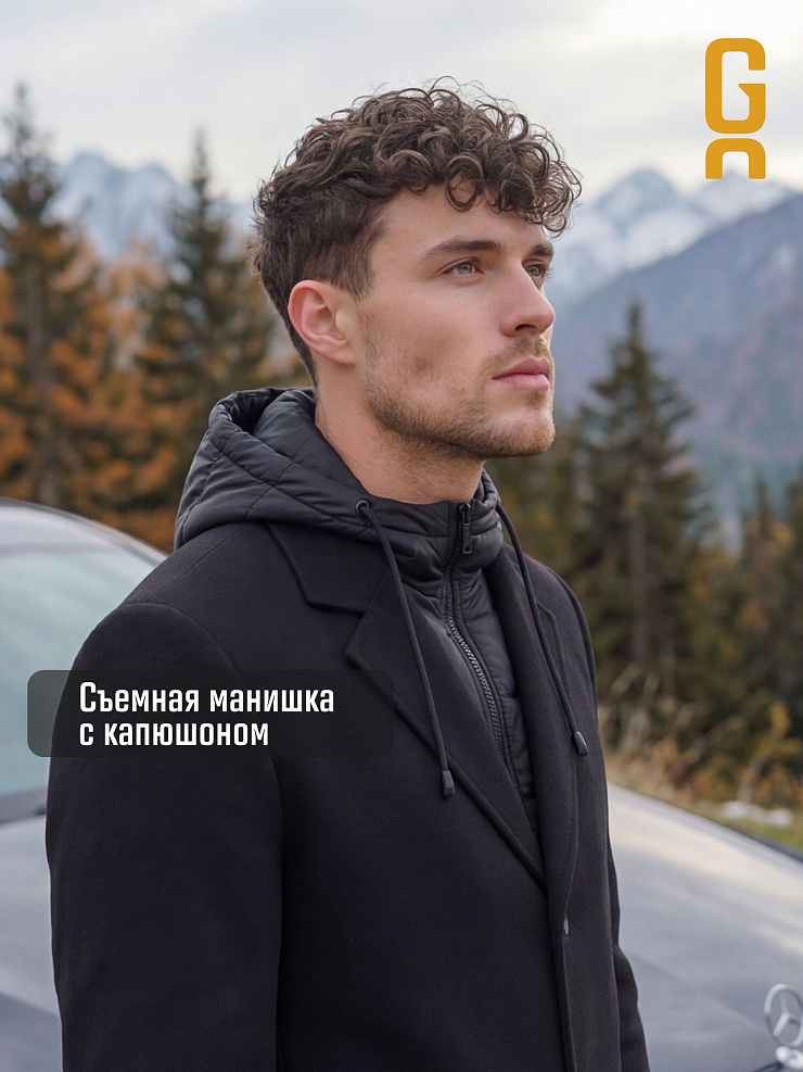 Пальто мужское осеннее GRIZMAN, черное, модель 73358