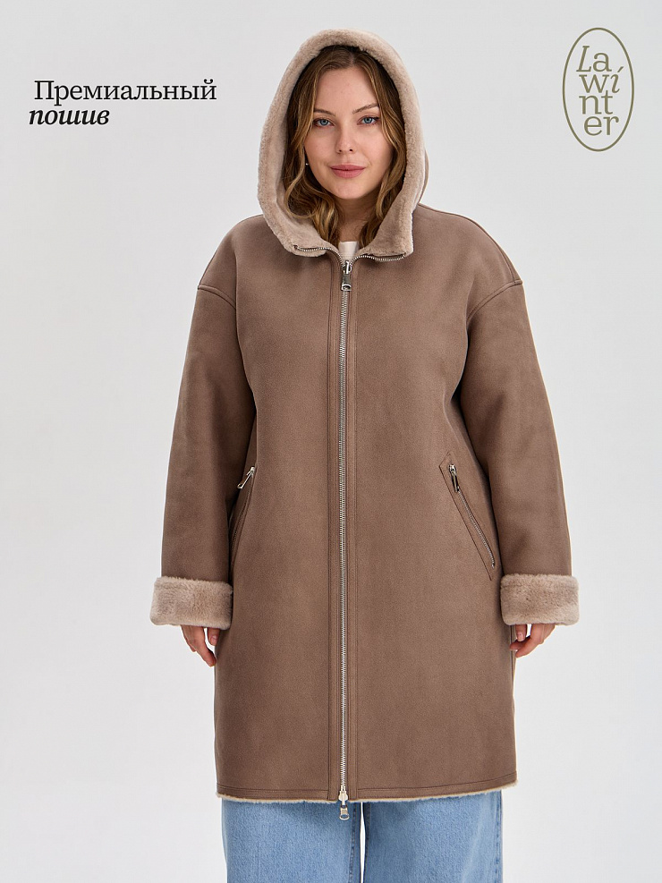 Дубленка женская зимняя LAWINTER, мокко, модель 35475