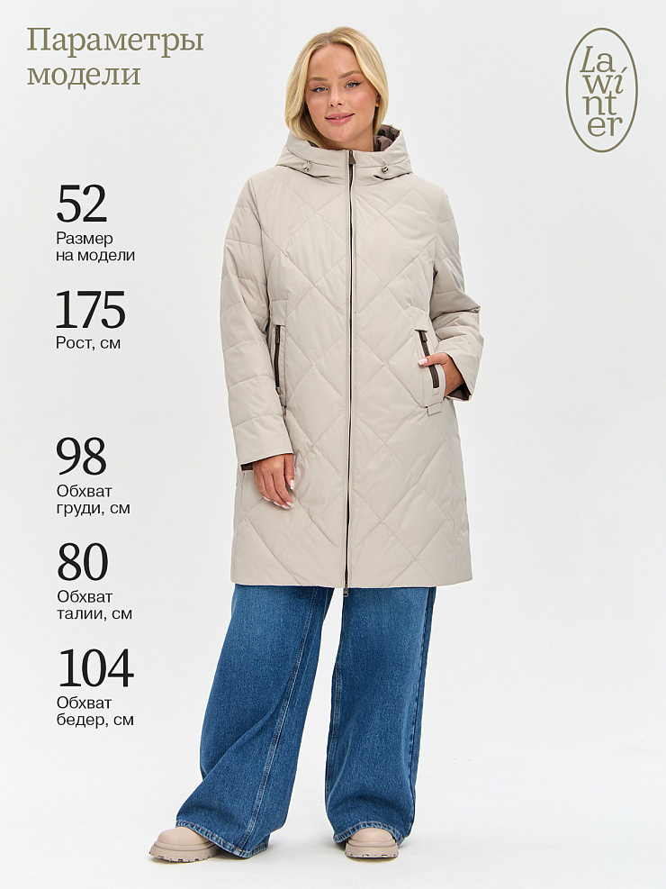 Пальто женское демисезонное LAWINTER, бежевое, модель 8418
