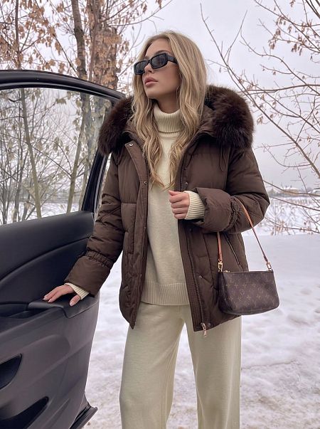 Куртка женская зимняя LAWINTER, коричневая, модель 8677