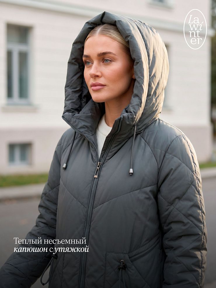 Пальто женское демисезонное LAWINTER, зеленое, модель 84844