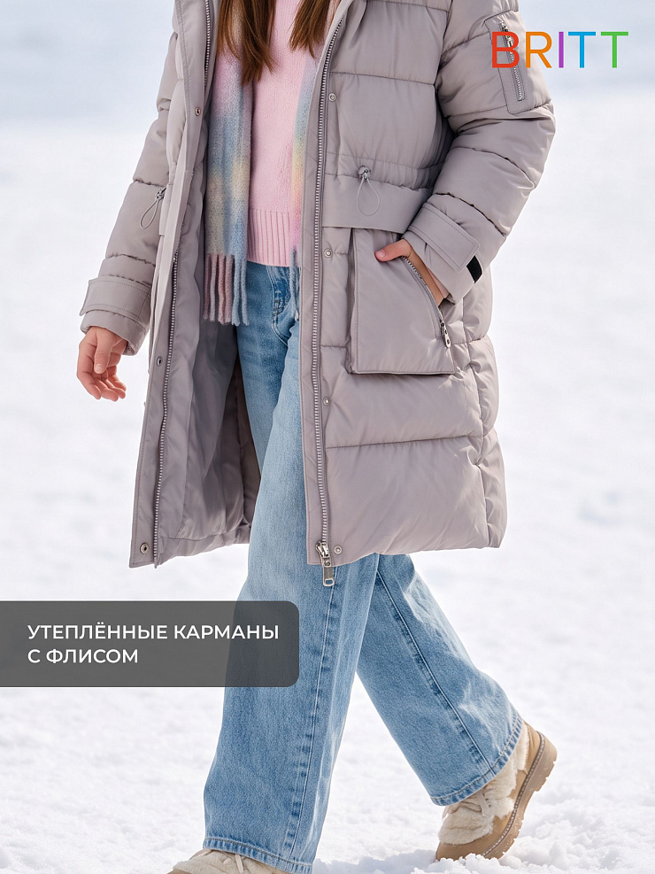 Куртка для девочки зимняя BRITT, серая, модель 65640