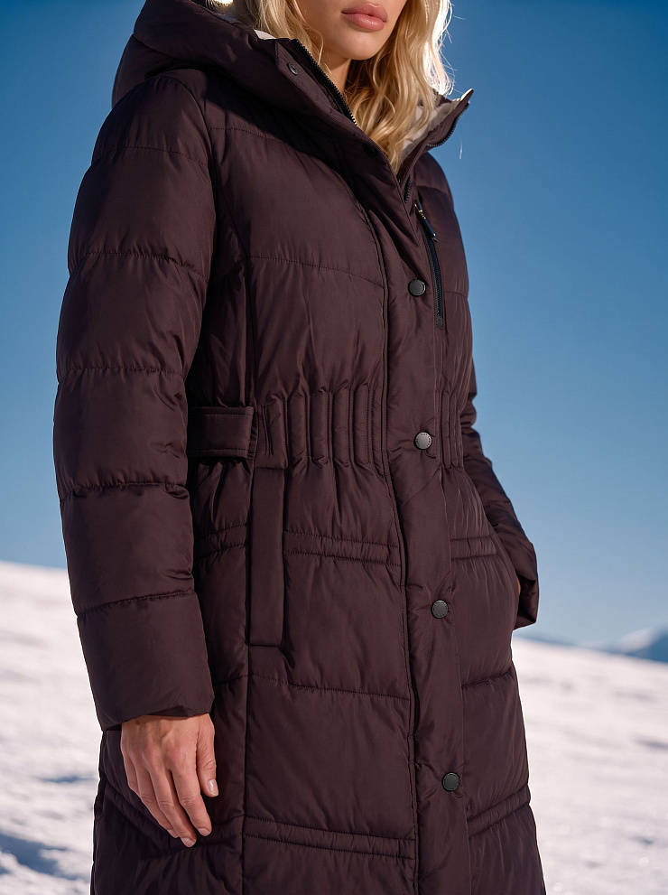 Пуховик женский зимний LAWINTER, коричневый, модель 86618