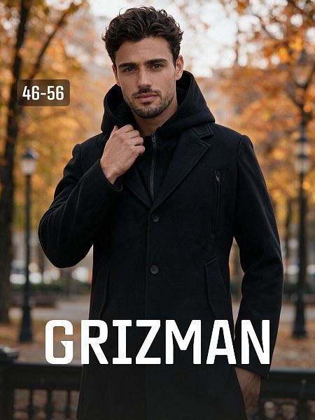 Пальто мужское демисезонное GRIZMAN, черное, модель 75546