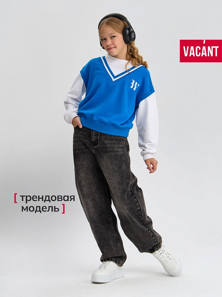 Джинсы для девочки демисезонные VACANT, грязные серые, модель 105430