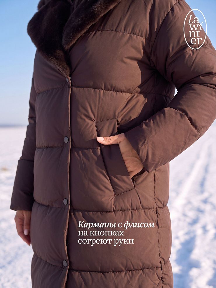 Пуховик женский зимний LAWINTER, коричневый, модель 86603