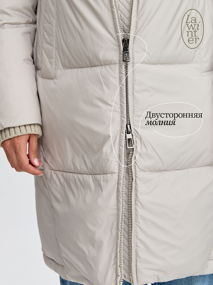 Пуховик женский зимний LAWINTER, серо-бежевый, модель 85789