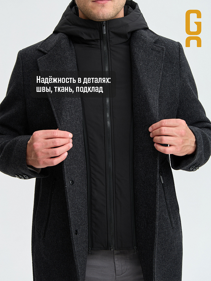 Пальто мужское осеннее GRIZMAN, черно-серое, модель 73358