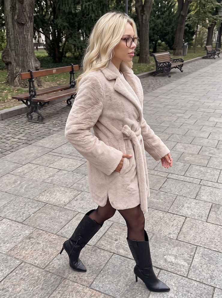 Пальто женское осеннее LAWINTER, бежевое, модель 85392