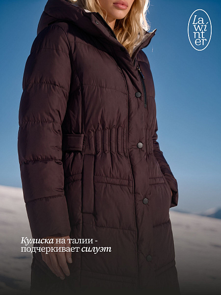 Пуховик женский зимний LAWINTER, коричневый, модель 86618