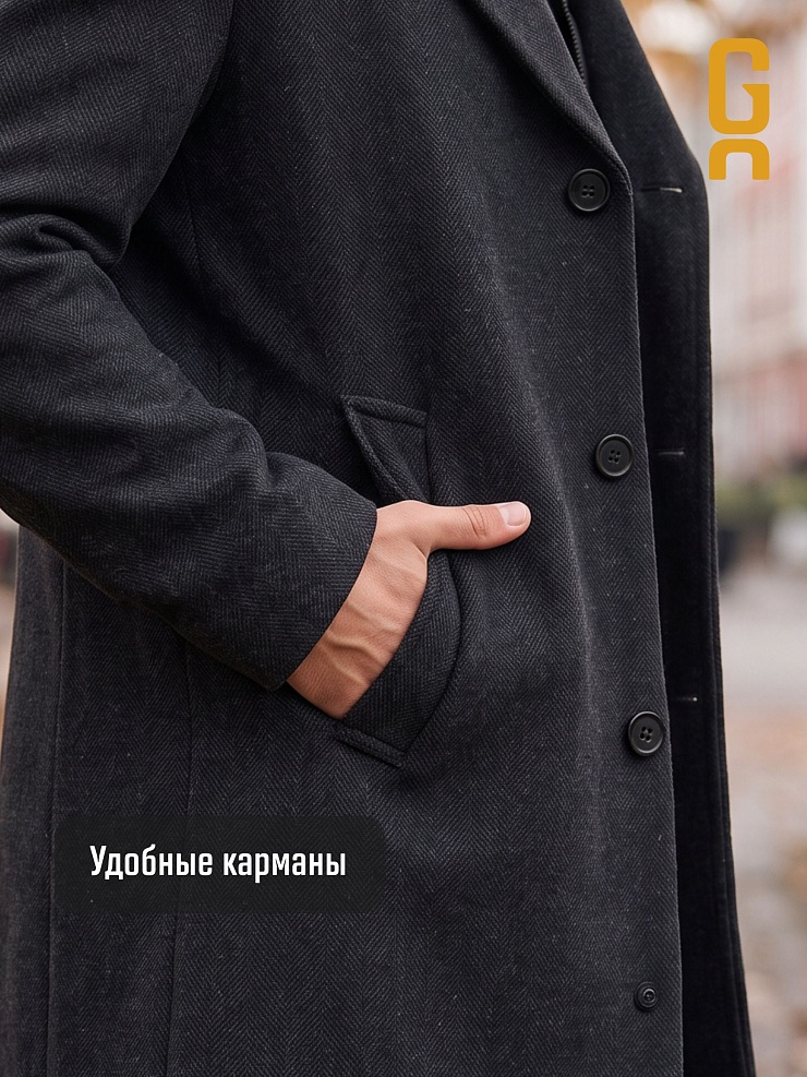 Пальто мужское осеннее GRIZMAN, черно-серое, модель 75854