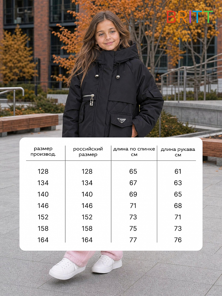 Куртка для девочки демисезонная BRITT, черная, модель 63603