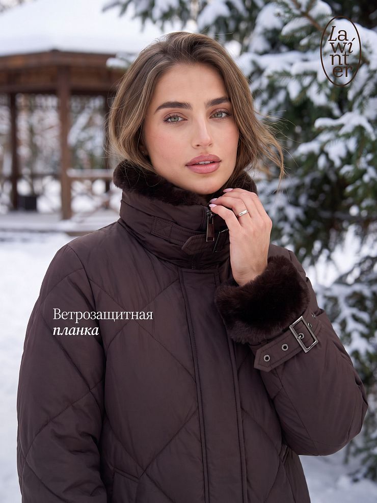 Пуховик женский зимний LAWINTER, коричневый, модель 86185