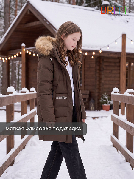 Куртка для девочки зимняя BRITT, коричневая, модель 63832