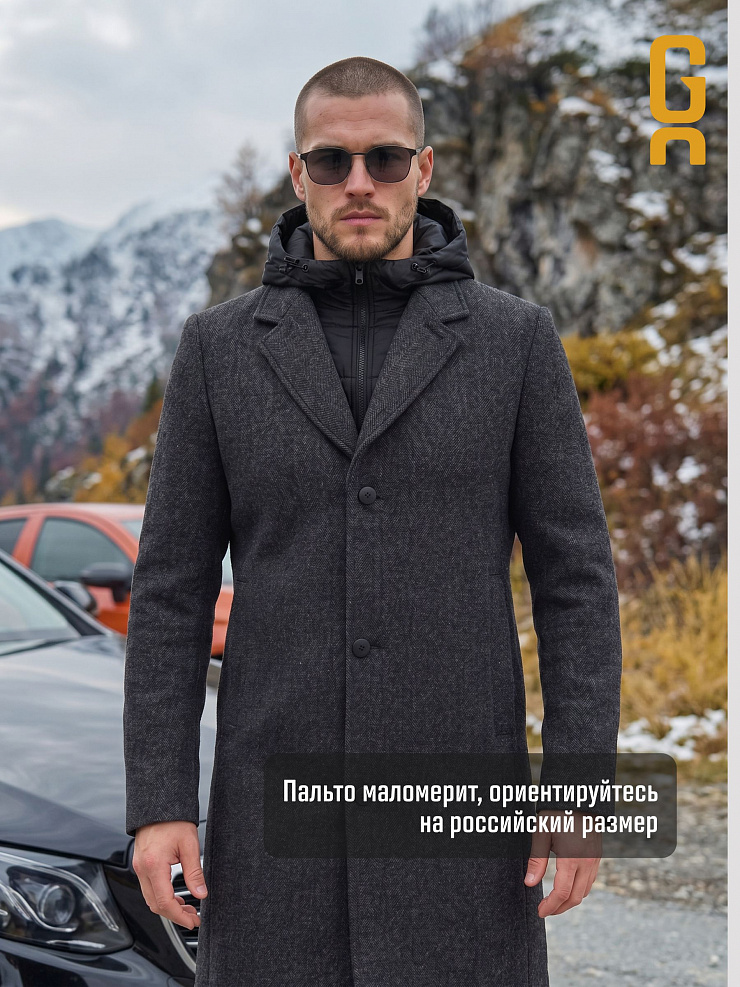 Пальто мужское осеннее GRIZMAN, черно-серое, модель 74954