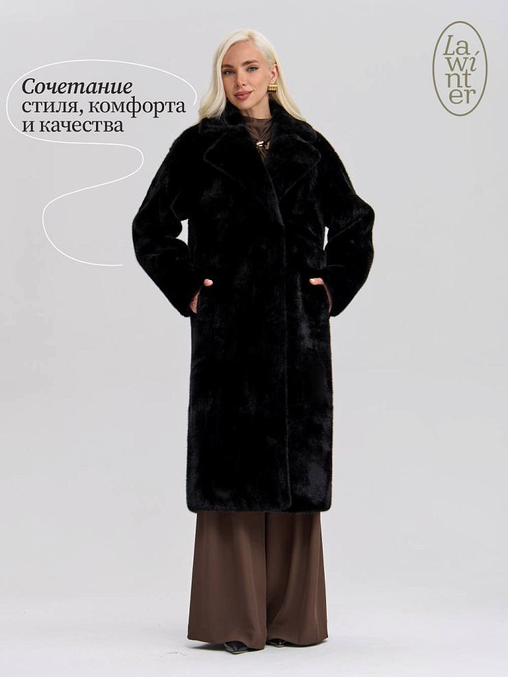 Шуба женская зимняя LAWINTER, черная, модель 53683