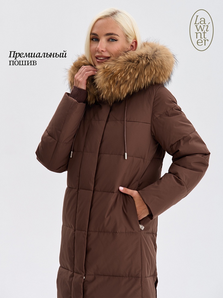 Пуховик женский зимний LAWINTER, коричневый, модель 83382