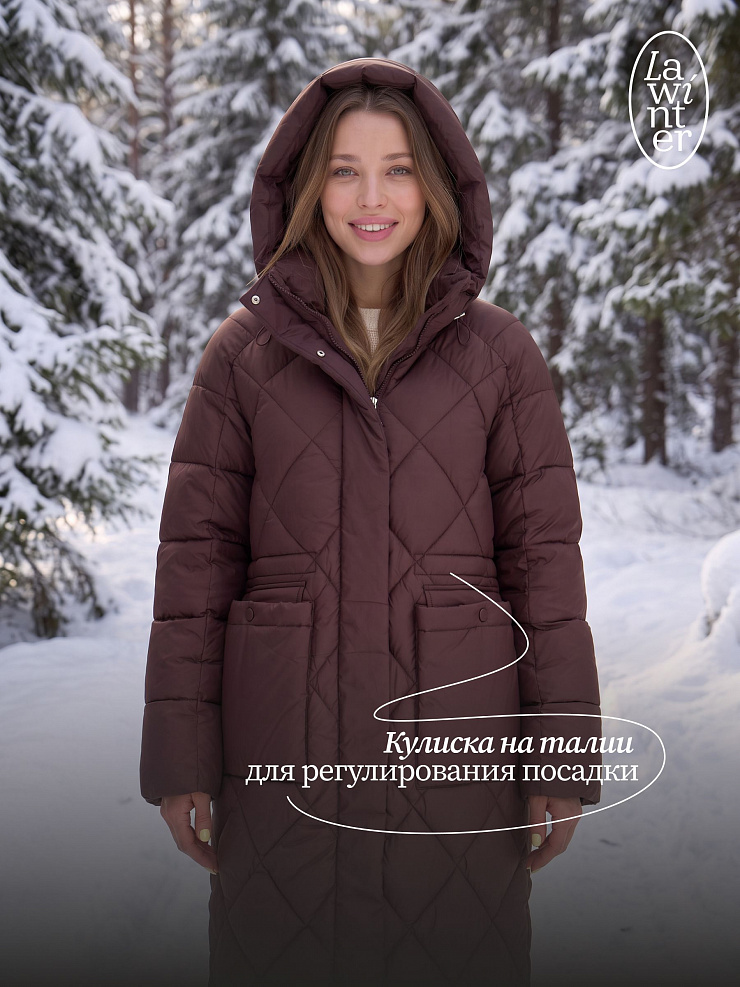 Пуховик женский зимний LAWINTER, коричневый, модель 84944