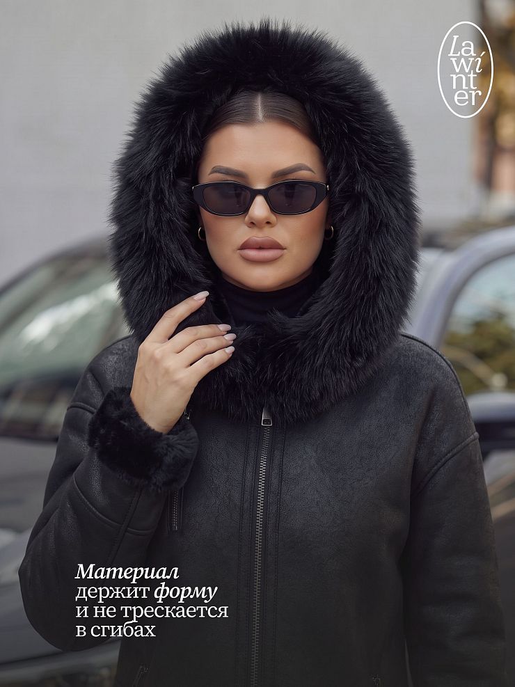 Дубленка женская зимняя LAWINTER, черная, модель 36307