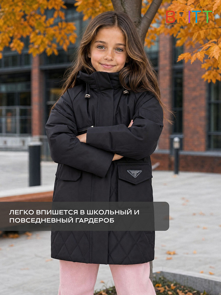 Куртка для девочки демисезонная BRITT, черная, модель 63603