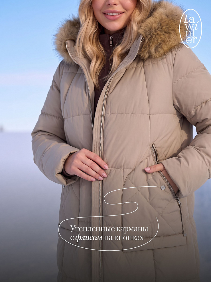 Пуховик женский зимний LAWINTER, светлая олива, модель 86389