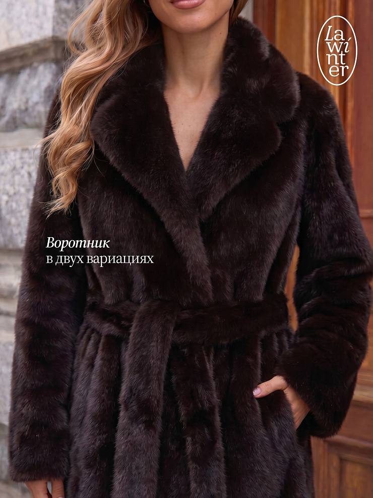 Шуба женская зимняя LAWINTER, темно-коричневая, модель 5391