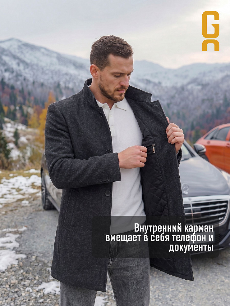 Пальто мужское осеннее GRIZMAN, черно-серое, модель 74704