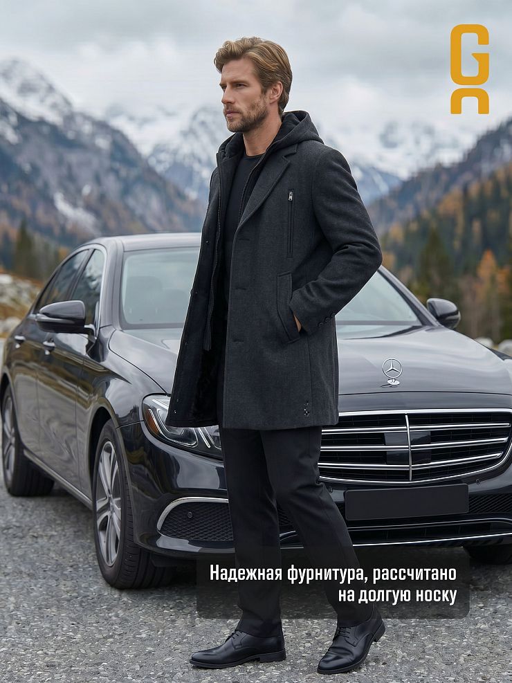 Пальто мужское демисезонное GRIZMAN, черно-серое, модель 75546