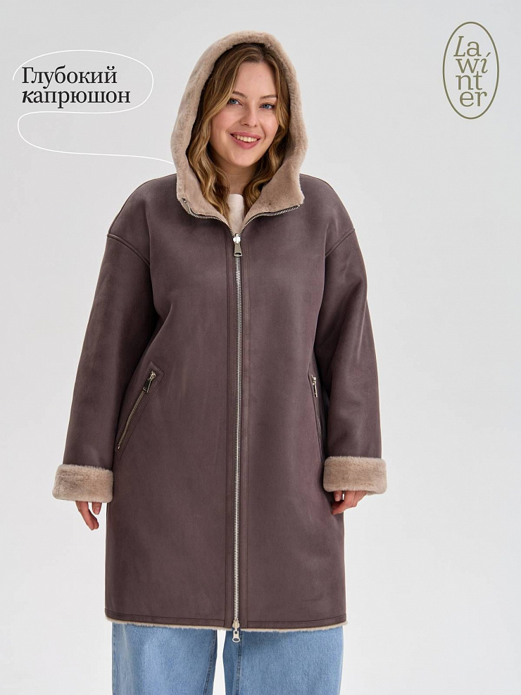 Дубленка женская зимняя LAWINTER, серая, модель 35475