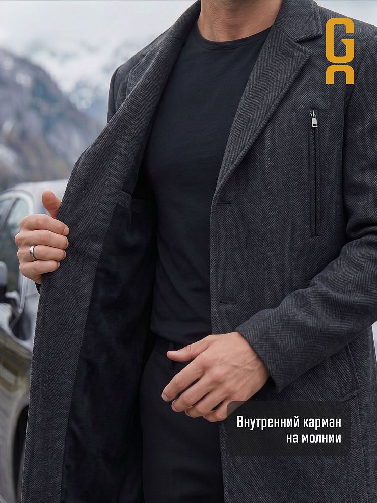 Пальто мужское демисезонное GRIZMAN, черно-серое, модель 75546
