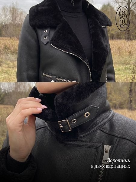 Дубленка женская зимняя LAWINTER, черная, модель 3588