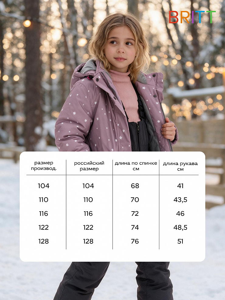 Куртка для девочки зимняя BRITT, розовая, модель 65555