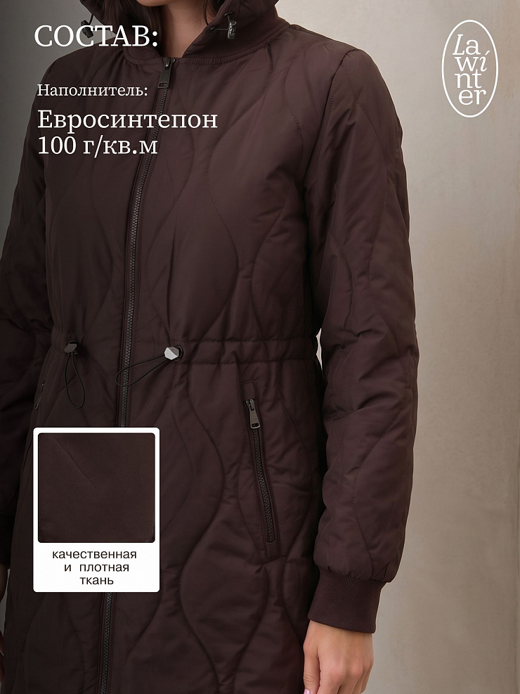 Пальто женское демисезонное LAWINTER, коричневое, модель 83885